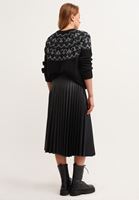 Bayan Siyah Pileli Vegan Deri Midi Etek