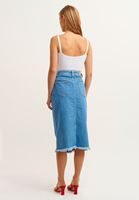 Bayan Mavi Pamuklu ve Düğmeli Denim Midi Etek