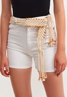 Bayan Bej El Yapımı Örgü Makrome Kemer