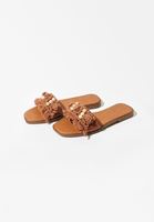 Bayan Kahverengi Boncuk Detaylı Makrome Terlik