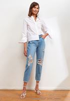 Bayan Mavi Pamuklu Mom-Fit Denim Pantolon