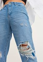Bayan Mavi Pamuklu Mom-Fit Denim Pantolon