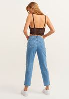 Bayan Mavi Pamuklu Mom-Fit Denim Pantolon