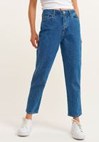 Bayan Mavi Pamuklu Mom-Fit Denim Pantolon