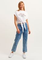 Bayan Beyaz Bağlama Detaylı ve Baskılı Tişört ( MODAL )