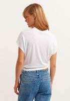 Bayan Beyaz Bağlama Detaylı ve Baskılı Tişört ( MODAL )