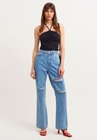 Bayan Siyah Cut-Out Büzgülü Crop Atlet (MODAL)