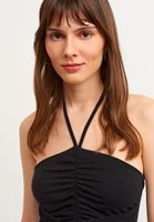 Bayan Siyah Cut-Out Büzgülü Crop Atlet (MODAL)