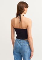 Bayan Siyah Cut-Out Büzgülü Crop Atlet (MODAL)