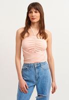 Bayan Pembe Cut-Out Büzgülü Crop Atlet (MODAL)