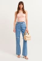 Bayan Pembe Cut-Out Büzgülü Crop Atlet (MODAL)