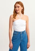 Bayan Beyaz Cut-Out Büzgülü Crop Atlet (MODAL)