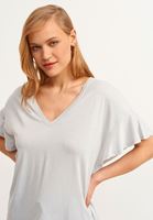 Bayan Gri V-Neck Oversize Tişört ( MODAL )