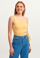 Bayan Sarı Beli Bağlamalı Tek Omuz Crop Top (MODAL)