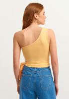 Bayan Sarı Beli Bağlamalı Tek Omuz Crop Top (MODAL)