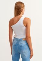 Bayan Beyaz Beli Bağlamalı Tek Omuz Crop Top (MODAL)