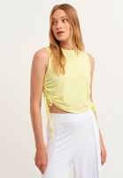 Bayan Sarı Büzgülü Crop Top (MODAL)