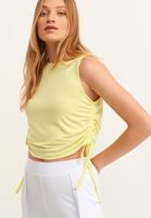 Bayan Sarı Büzgülü Crop Top (MODAL)