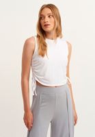 Bayan Beyaz Büzgülü Crop Top (MODAL)