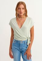 Bayan Yeşil/Gri Kruvaze Crop Bluz ( MODAL )