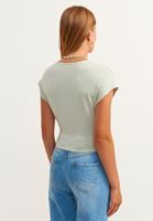 Bayan Yeşil/Gri Kruvaze Crop Bluz ( MODAL )