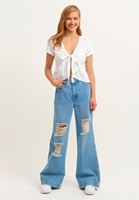 Bayan Mavi Wide-Leg Denim Pantolon