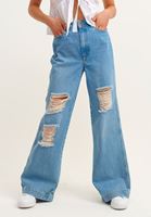 Bayan Mavi Wide-Leg Denim Pantolon