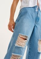 Bayan Mavi Wide-Leg Denim Pantolon