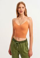 Bayan Turuncu Jakar Detaylı Dikişsiz Atlet