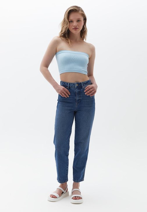 Straplez Crop Top ve Skinny Pantolon Kombini