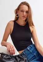 Bayan Siyah Dikişsiz Halter Yaka Tank Top