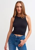 Bayan Siyah Dikişsiz Halter Yaka Tank Top