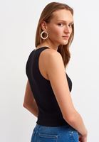 Bayan Siyah Dikişsiz Halter Yaka Tank Top