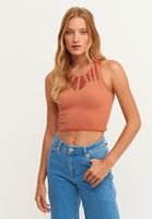 Bayan Turuncu Sırt Detaylı Dikişsiz Crop Atlet