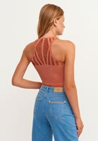 Bayan Turuncu Sırt Detaylı Dikişsiz Crop Atlet