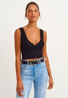 Bayan Siyah Seamless Kruvaze Crop Top