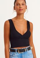 Bayan Siyah Seamless Kruvaze Crop Top