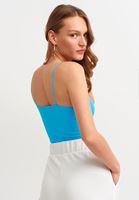 Bayan Mavi Dikişsiz İnce Askılı Crop Top
