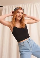 Bayan Siyah Dikişsiz İnce Askılı Crop Top