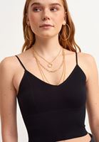 Bayan Siyah Dikişsiz İnce Askılı Crop Top