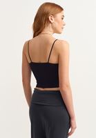 Bayan Siyah Dikişsiz İnce Askılı Crop Top