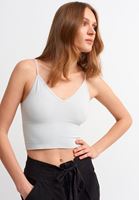 Bayan Gri Dikişsiz İnce Askılı Crop Top
