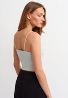 Bayan Gri Dikişsiz İnce Askılı Crop Top