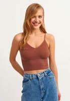 Bayan Kahverengi Dikişsiz İnce Askılı Crop Top