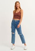 Bayan Kahverengi Dikişsiz İnce Askılı Crop Top
