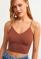 Bayan Kahverengi Dikişsiz İnce Askılı Crop Top