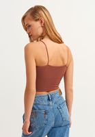 Bayan Kahverengi Dikişsiz İnce Askılı Crop Top