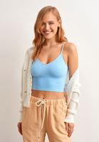 Bayan Mavi Dikişsiz Crop Top