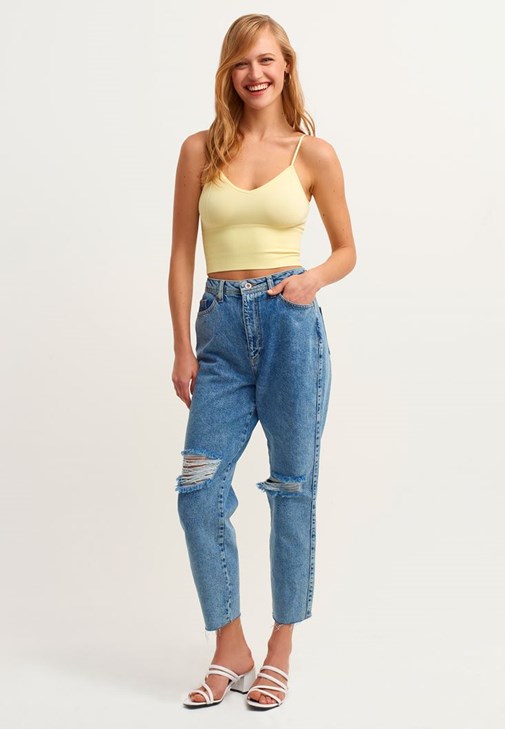 Wide-Leg Pantolon ve Dikişsiz Crop Kombini