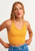 Bayan Turuncu Çapraz Askılı Seamless Crop Top